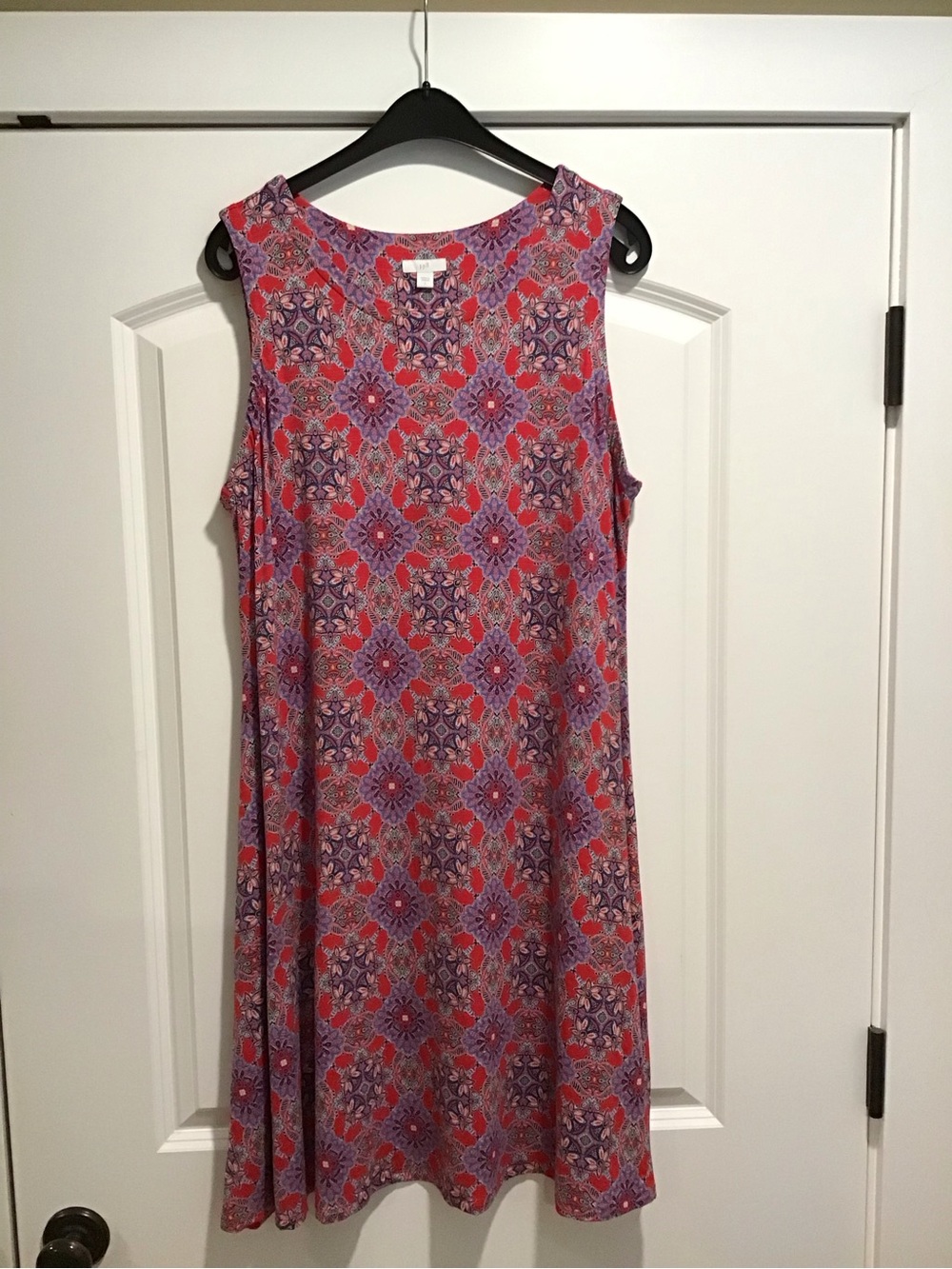 J. Jill Red and Purple Patterned Sleeveless Midi Dress